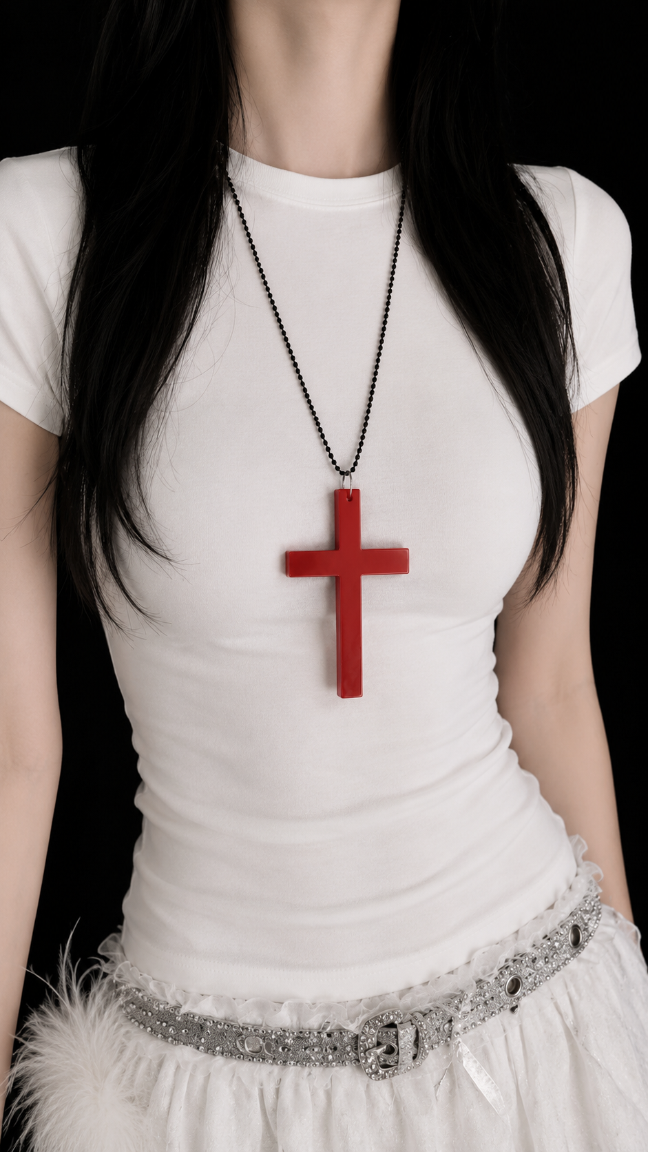WOOD CROSS NECKLACE (RED)