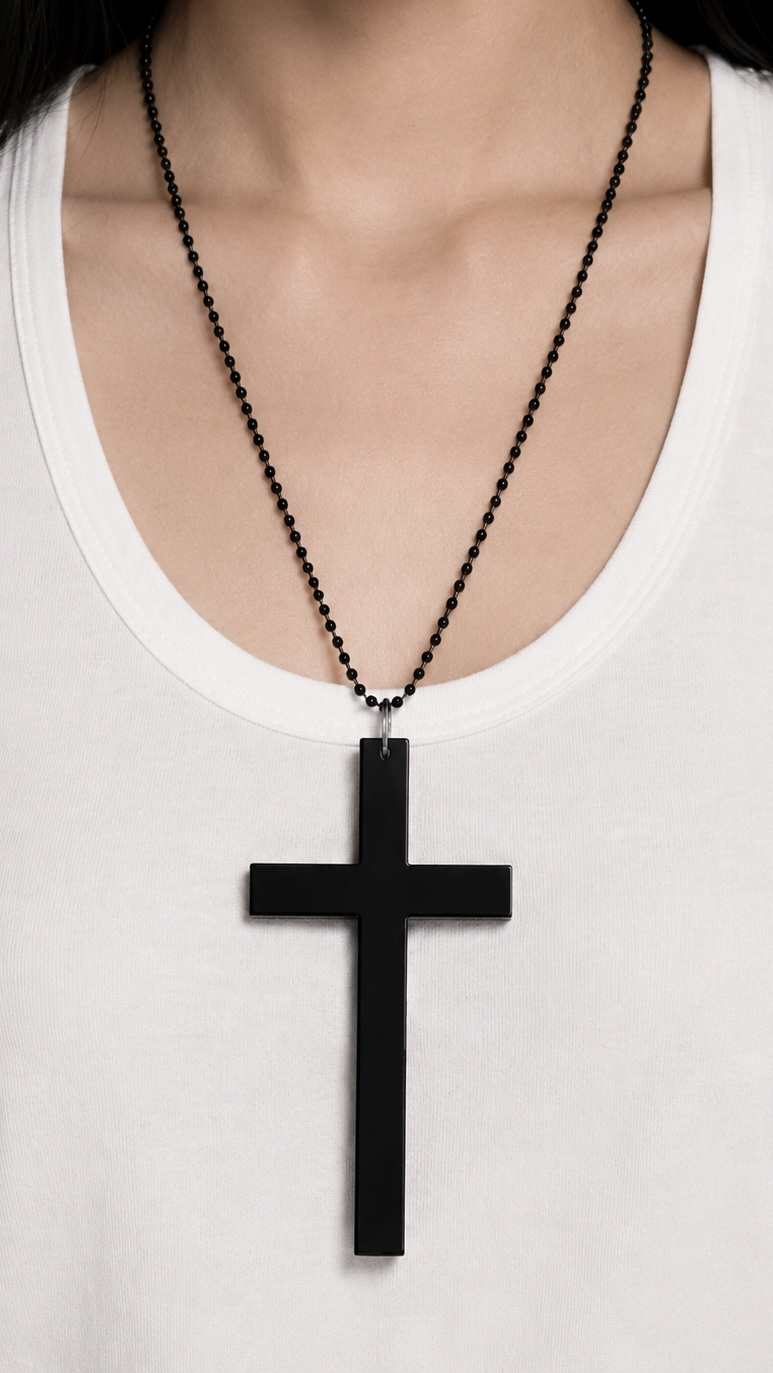 WOOD CROSS NECKLACE (BLACK)