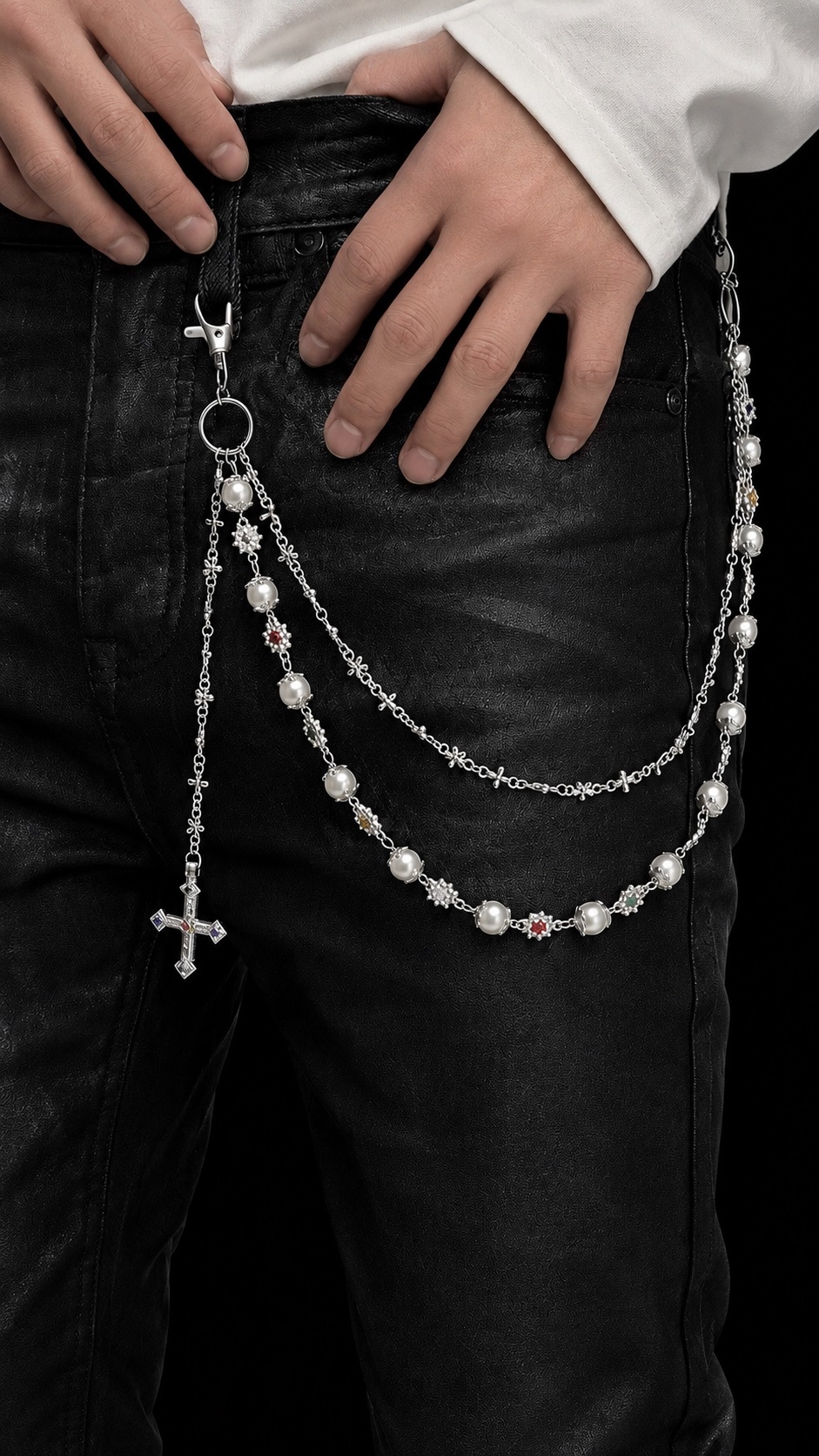 PEARL & CROSS BELT CHAIN